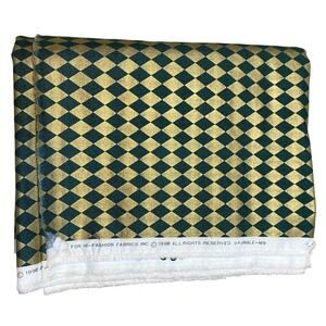 Vintage 90s Timeless Treasures Gold Green Harlequin Diamond Fabric Fall Holiday
